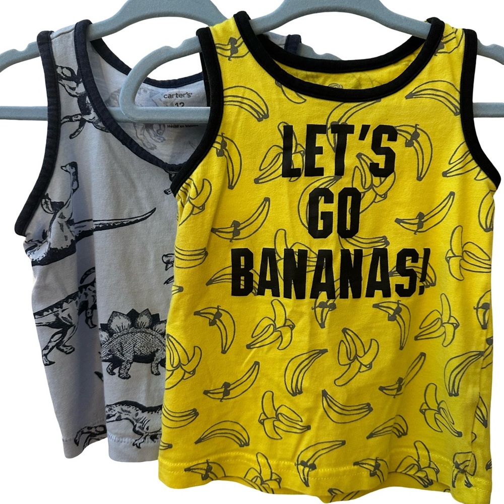 Okie Dokie & Carter’s Yellow Banana Print and Dinosaur Kids Tank Tops